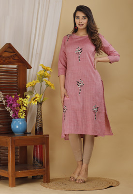 Mehsoos Women Embroidered Straight Kurta(Pink)