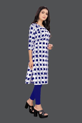 PAYAL POLYESTER Women Printed Flared Kurta(Blue, White)