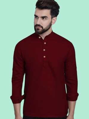 Super Westron Men Solid Straight Kurta(Maroon)