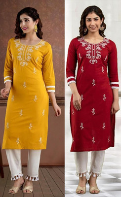 SISTO Women Chikan Embroidery A-line Kurta(Multicolor)