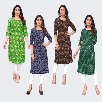 Gitanjali Trend Women Printed Straight Kurta(Dark Blue, Blue, Black, Yellow)