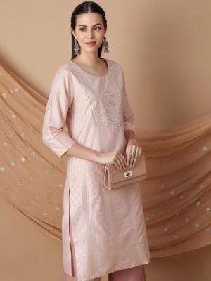 Melange by Lifestyle Women Embroidered Straight Kurta(Pink)