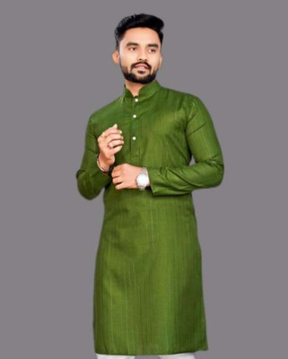 GalaxyZone Men Solid A-line Kurta(Green)