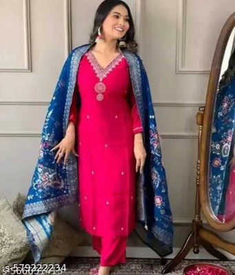 YOMLEX FASHION Women Embroidered A-line Kurta(Pink)