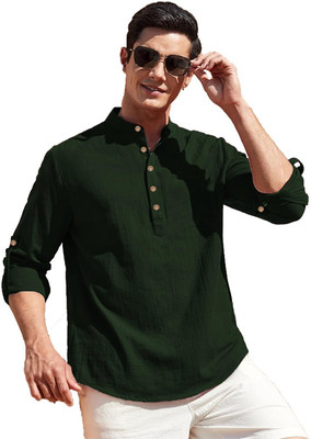 DaReal Men Solid A-line Kurta(Dark Green)