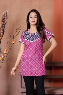 Bharat Origin Women Self Design A-line Kurta(Pink)