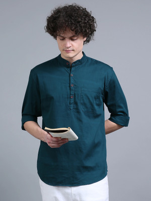Proword Men Solid Straight Kurta(Dark Green)