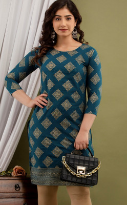 Surhi Women Printed Straight Kurta(Light Blue)