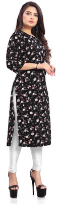 zindora Women Printed Straight Kurta(Black)