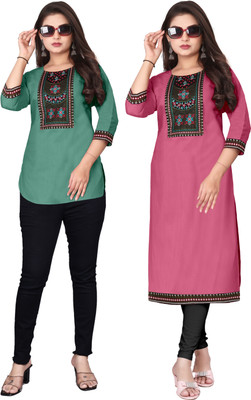 FSR Women Solid, Embroidered A-line Kurta(Multicolor)