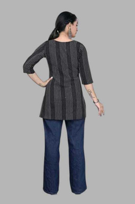 Texpa Creationkl Women Striped Straight Kurta(Green)