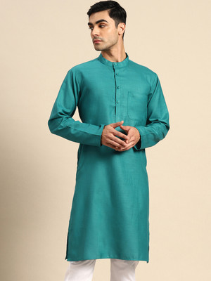 ANOUK Men Solid Straight Kurta(Green)