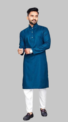 The Fashion Outlets Men Solid A-line Kurta(Blue)