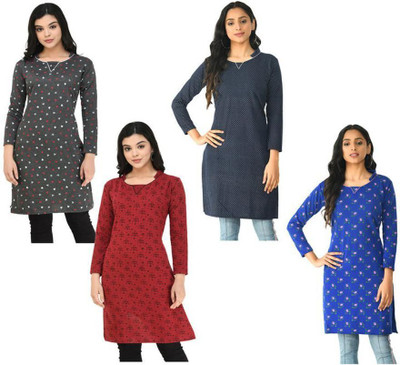 Indeweaves Women Floral Print A-line Kurta(Multicolor)