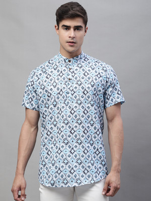 Le Mec Men Printed Straight Kurta(Light Blue)