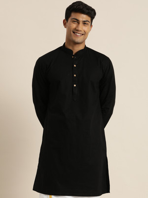 VASTRAMAY Men Solid A-line Kurta(Black)