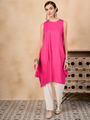 InWeave Women Solid A-line Kurta(Pink)