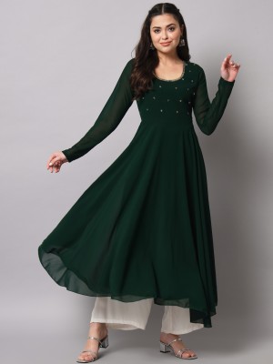 Poshak Hub Women Embroidered Anarkali Kurta(Green)