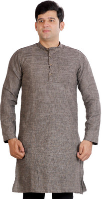 LIBSADRESSES Men Solid Straight Kurta(Maroon, Grey)