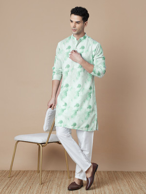 Melange by Lifestyle Men Printed Straight Kurta(Green)