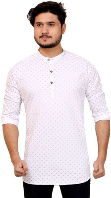 MADE IN THE SHADE Men Self Design Straight Kurta(Silver, White)