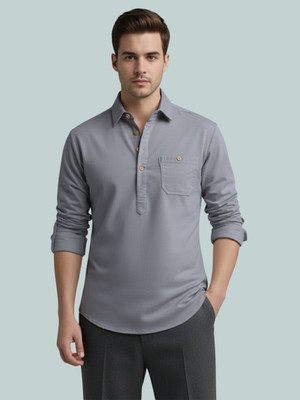 Vashuqi Men Solid A-line Kurta(Grey)