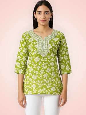 PP Clothing Women Embroidered Straight Kurta(Green)