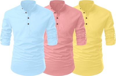 FINIVO FASHION Men Solid Straight Kurta(Blue, Pink, Yellow)