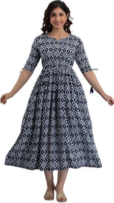 ANANT RM COLLECTION Women Printed, Geometric Print, Embellished, Self Design Anarkali Kurta(Blue, White)