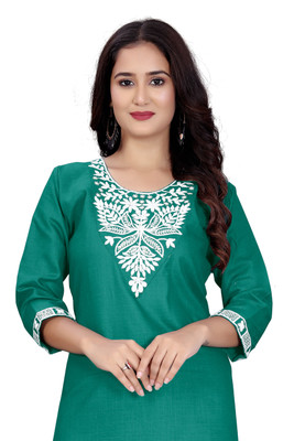 dhanshree tex Women Solid A-line Kurta(Green)