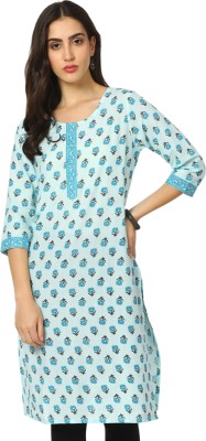 V-MART Women Printed Straight Kurta(Blue, Light Green)