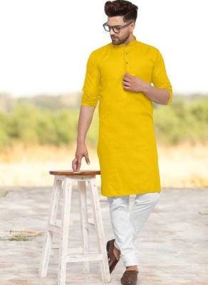 Krisha trend Men Solid Straight Kurta(Yellow)