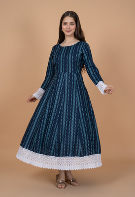 Annsh Apparel Women Printed Anarkali Kurta(Blue)