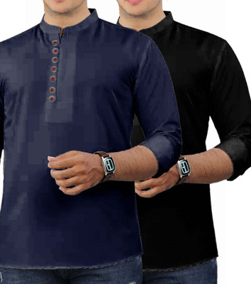VIMASUTI Men Solid Straight Kurta(Dark Blue)