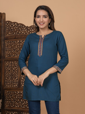 Annsh Apparel Women Printed Straight Kurta(Dark Blue)