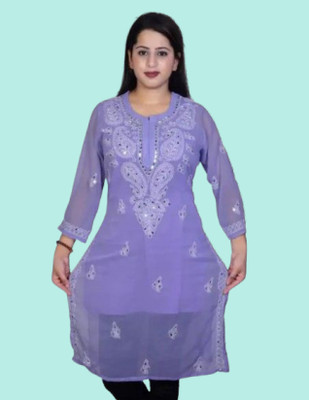KKHASHERAS Women Embroidered Straight Kurta(Purple, White)