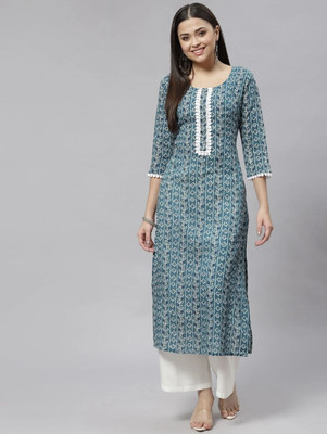 EMPIRE STYLE Women Printed Straight Kurta(Blue)