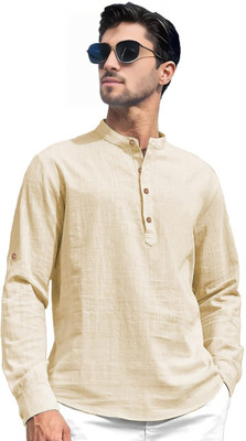 DaReal Men Solid A-line Kurta(Beige)