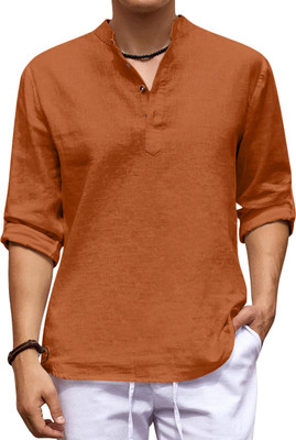 ZOMBOM Men Solid Straight Kurta(Brown)