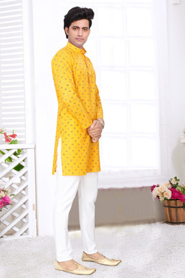 Z zedup Men Printed Straight Kurta(Yellow)