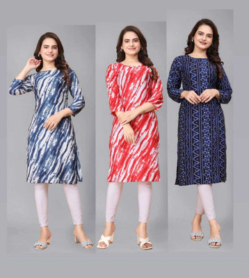 MUZZIXFASHION Women Printed Straight Kurta(Multicolor)