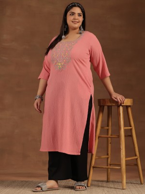 EXTRA LOVE BY LIBAS Women Embroidered Straight Kurta(Pink)