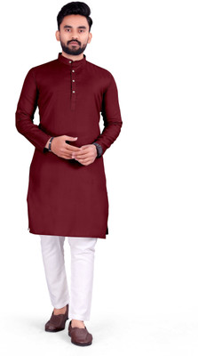 krishu Men Solid Straight Kurta(Maroon)