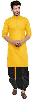 Metro Traders Men Solid Straight Kurta(Yellow)