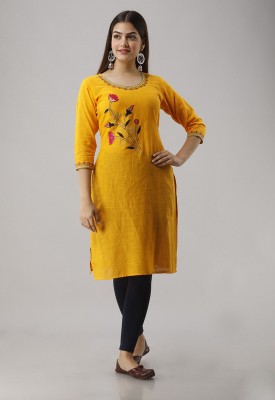 Radiksa Women Embroidered Straight Kurta(Yellow)