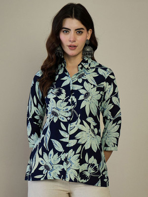 ANOUK Women Printed Straight Kurta(Blue)