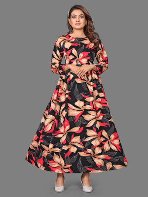 tanvi creation Women Printed Straight Kurta(Black)