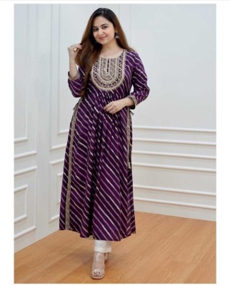 Mauka Women Embroidered A-line Kurta(Purple)