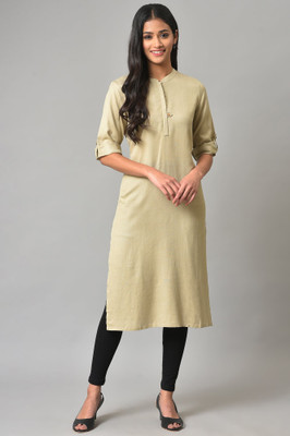 Aurelia Women Solid Straight Kurta(Beige)