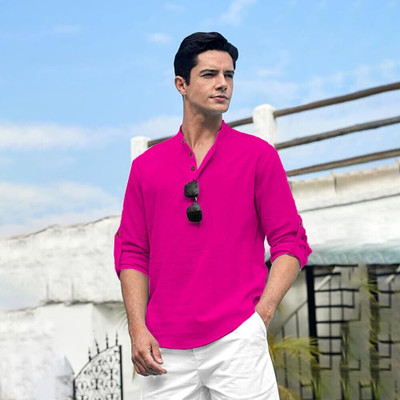 VIMASUTI Men Solid Straight Kurta(Pink)